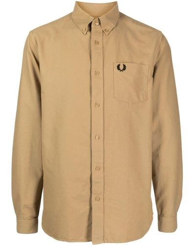 Fred Perry Logo-embroidered Cotton Shirt - Natural