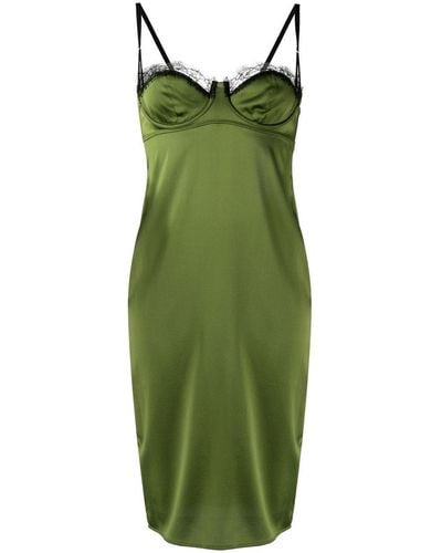 Kiki de Montparnasse Lace Inset Silk Charmeuse Nightdress - Green