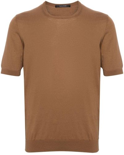 Tagliatore Crew-neck Fine-knit T-shirt - Brown