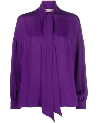 Valentino Garavani Scarf-detail Silk Blouse - Purple