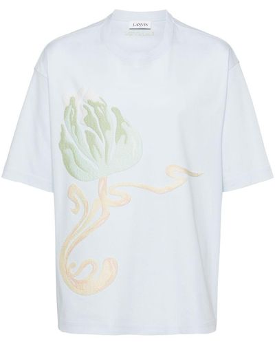 Lanvin Floral-embroidered Cotton T-shirt - White