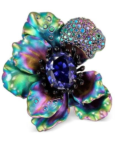 Anabela Chan 18kt Yellow Gold Poppy Topaz And Sapphire Pin - Blue