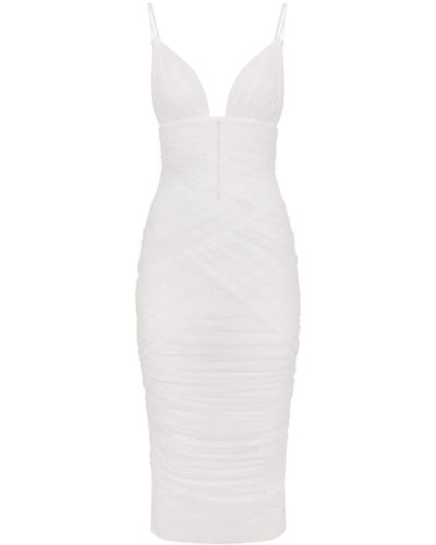 Dolce & Gabbana Draped Tulle Midi Dress - White