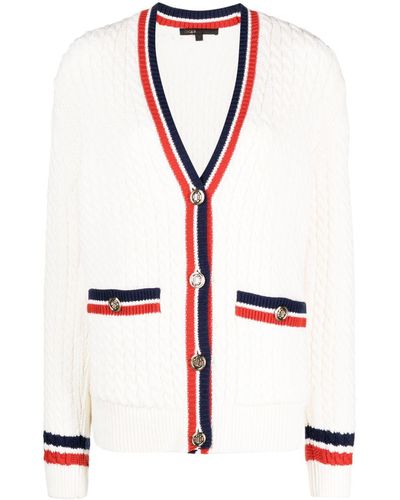 Maje Striped Chunky-knit Cardigan - White