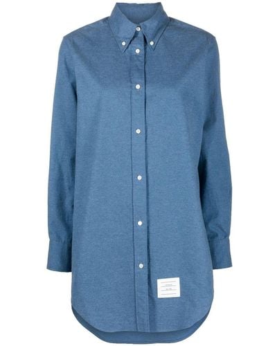 Thom Browne Robe-chemise à patch logo - Bleu