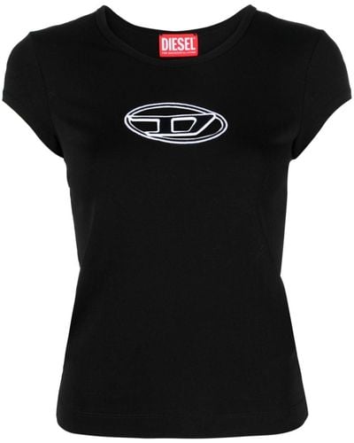 DIESEL T-shirt en coton à logo Oval D brodé - Noir
