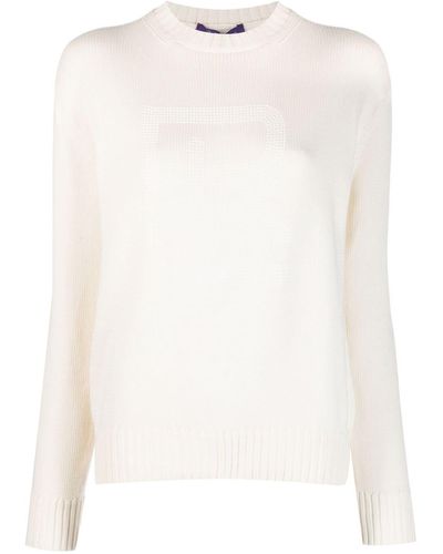 Ralph Lauren Collection Logo-embellished Long-sleeve Sweater - White