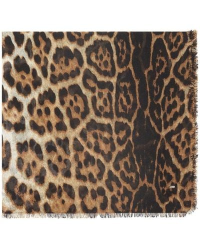 Saint Laurent Fular con estampado de leopardo - Metálico
