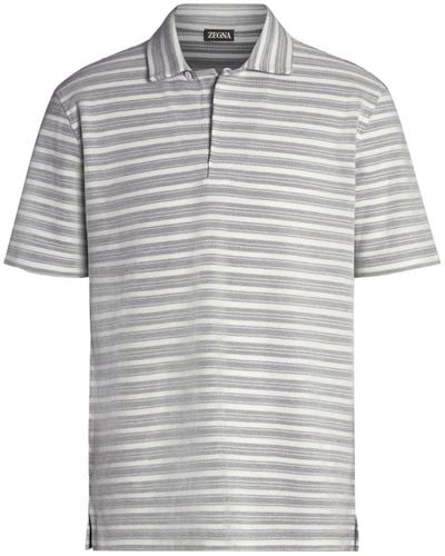 ZEGNA Striped Cotton Polo Shirt - Grey