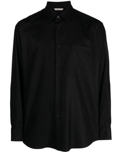 AURALEE Wollen Overhemd - Zwart