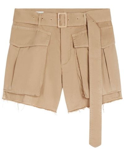 Dries Van Noten Cropped Leather Cargo Shorts - ナチュラル
