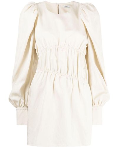 Goen.J Puffed-sleeves Ruched Dress - Natural