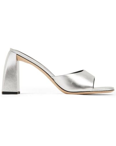 BY FAR Michele 100mm Metallic Leather Mules - White