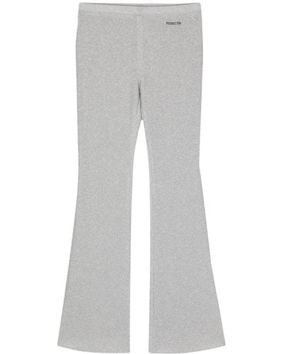 Pushbutton Logo-embroidered Lurex Flared Trousers - Grey