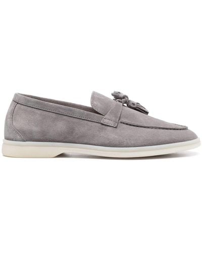 SCAROSSO Tassel-detail Suede Loafers - Gray