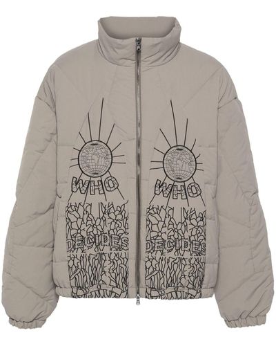 Who Decides War Embroidered Zip-up Bomber Jacket - Gray