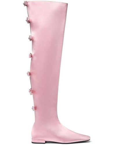 Versace Gianni Ribbon サテン ロングブーツ - ピンク