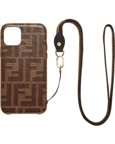 Fendi Canvas-trimmed Embossed Leather Iphone 11 Pro Case - Brown