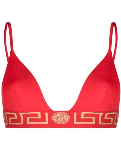 Versace Haut de bikini triangles à bande Greca - Rouge