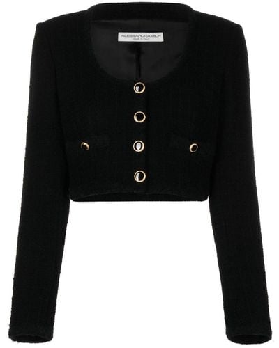 Alessandra Rich Cropped Bouclé Jacket - Black