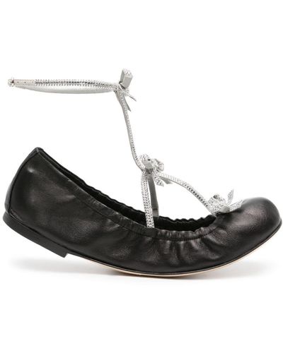 Rene Caovilla Caterina Leather Ballerina Shoes - Black
