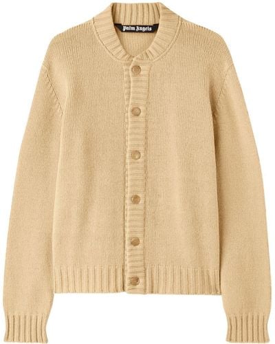 Palm Angels Curved-logo Wool-blend Cardigan - Natural