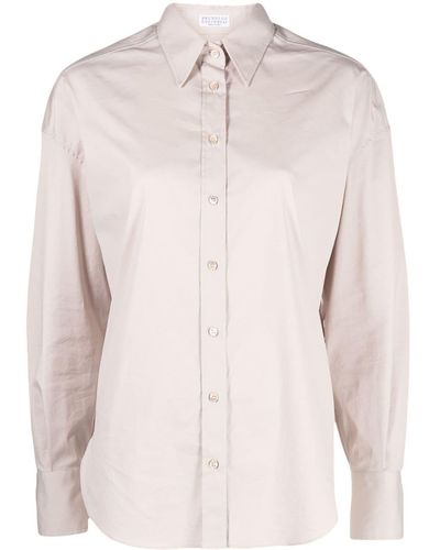 Brunello Cucinelli Chemise en popeline à manches longues - Rose