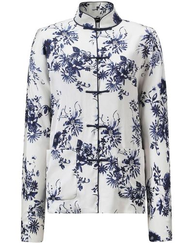 Shanghai Tang Floral-print Cotton Jacket - Gray