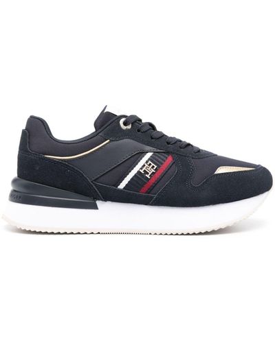 Tommy Hilfiger Logo-embroidered Leather Sneakers - Blue