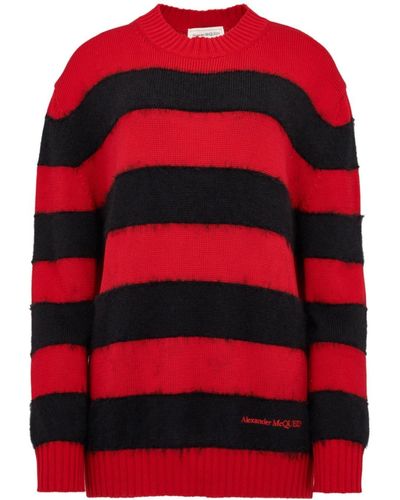 Alexander McQueen And Black Stripe-pattern Sweater - Red
