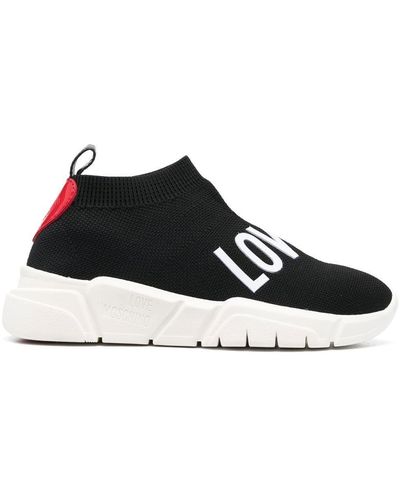 Love Moschino Love Knitted Slip-on Sneakers - Black