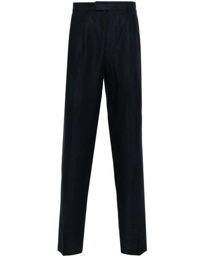 Zegna Tapered Linen Trousers - Blue
