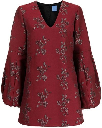 Macgraw Jacquard Rose-embroidery Minidress - Red