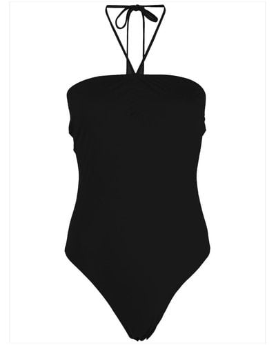 Fleur du Mal Halterneck Ruched Jersey Bodysuit - Black