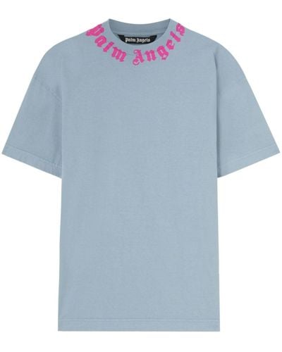 Palm Angels Logo-print cotton T-shirt - Blau
