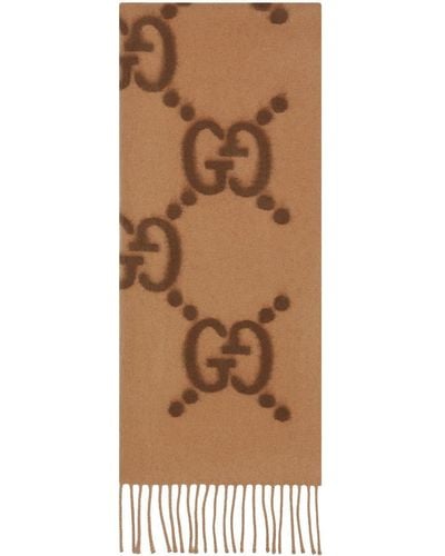 Gucci GG Logo Wool Scarf - Brown