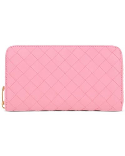 Bottega Veneta Intrecciato Zip-around Leather Wallet - Pink