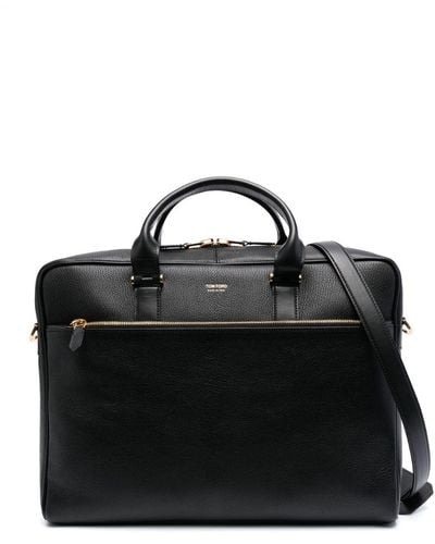 Tom Ford Logo-plaque Grained Leather Briefcase - Black