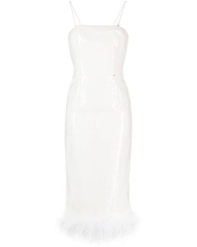 Nissa Sequinned Feather-trim Dress - White