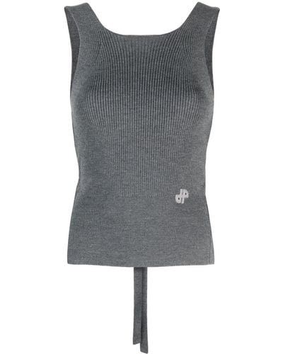 Patou Ribbed-knit Wrap Top - Grey