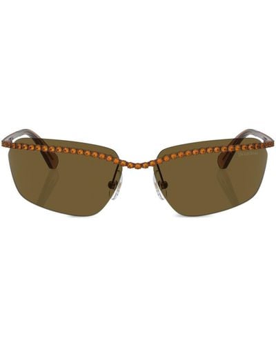 Swarovski Pavé-band Rectangle-frame Sunglasses - Brown