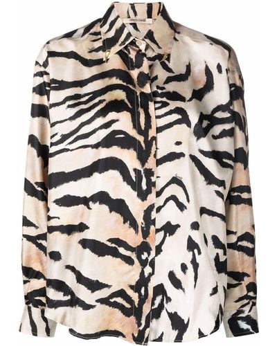 Roberto Cavalli Seidenhemd mit Tiger-Print - Schwarz