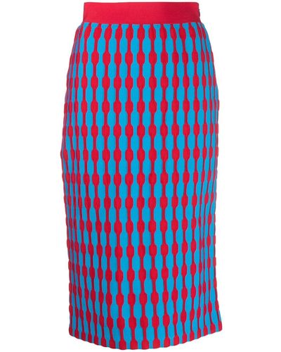 Tory Burch Geometric-pattern High-waist Skirt - Blue