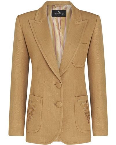 Etro Embroidered-detail Single-breast Blazer - Natural