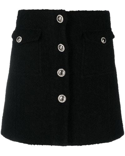 Alessandra Rich Button-embellished Bouclé Tweed Mini Skirt - Black