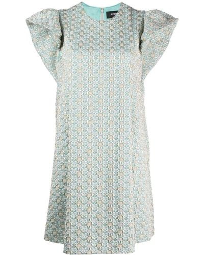 Rochas Ruffle-sleeve Jacquard Minidress - Blue