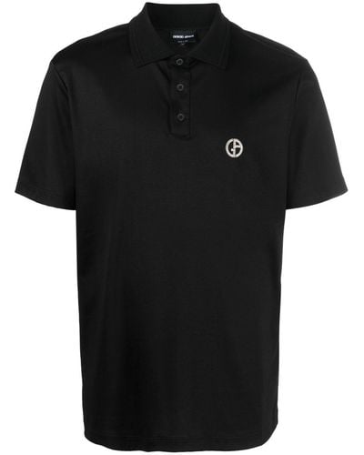 Giorgio Armani Logo-embroidered Cotton Polo Shirt - Black