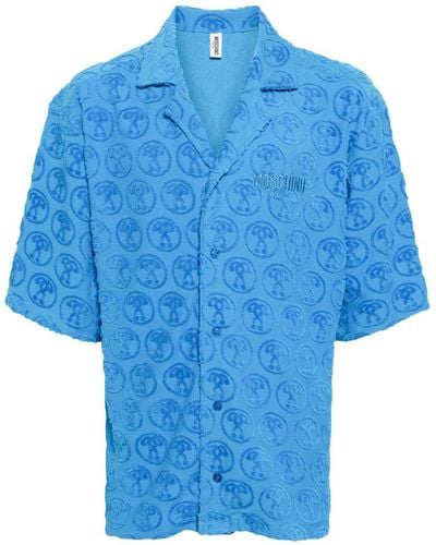 Moschino Logo-embroidered Cotton-blend Shirt - Blue