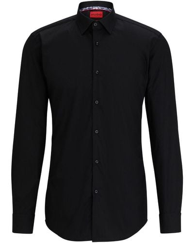 HUGO Long-sleeve Cotton Shirt - Black