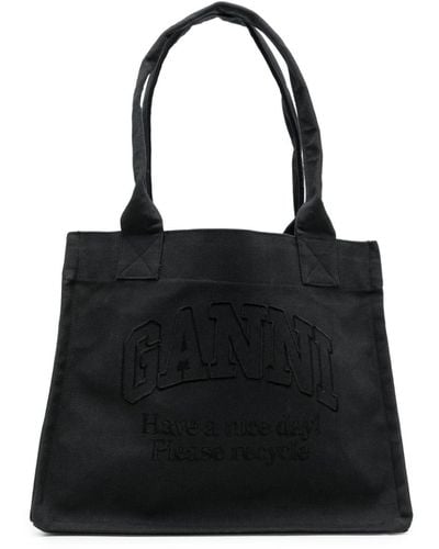 Ganni Canvas Schoudertas Met Geborduurd Logo - Zwart